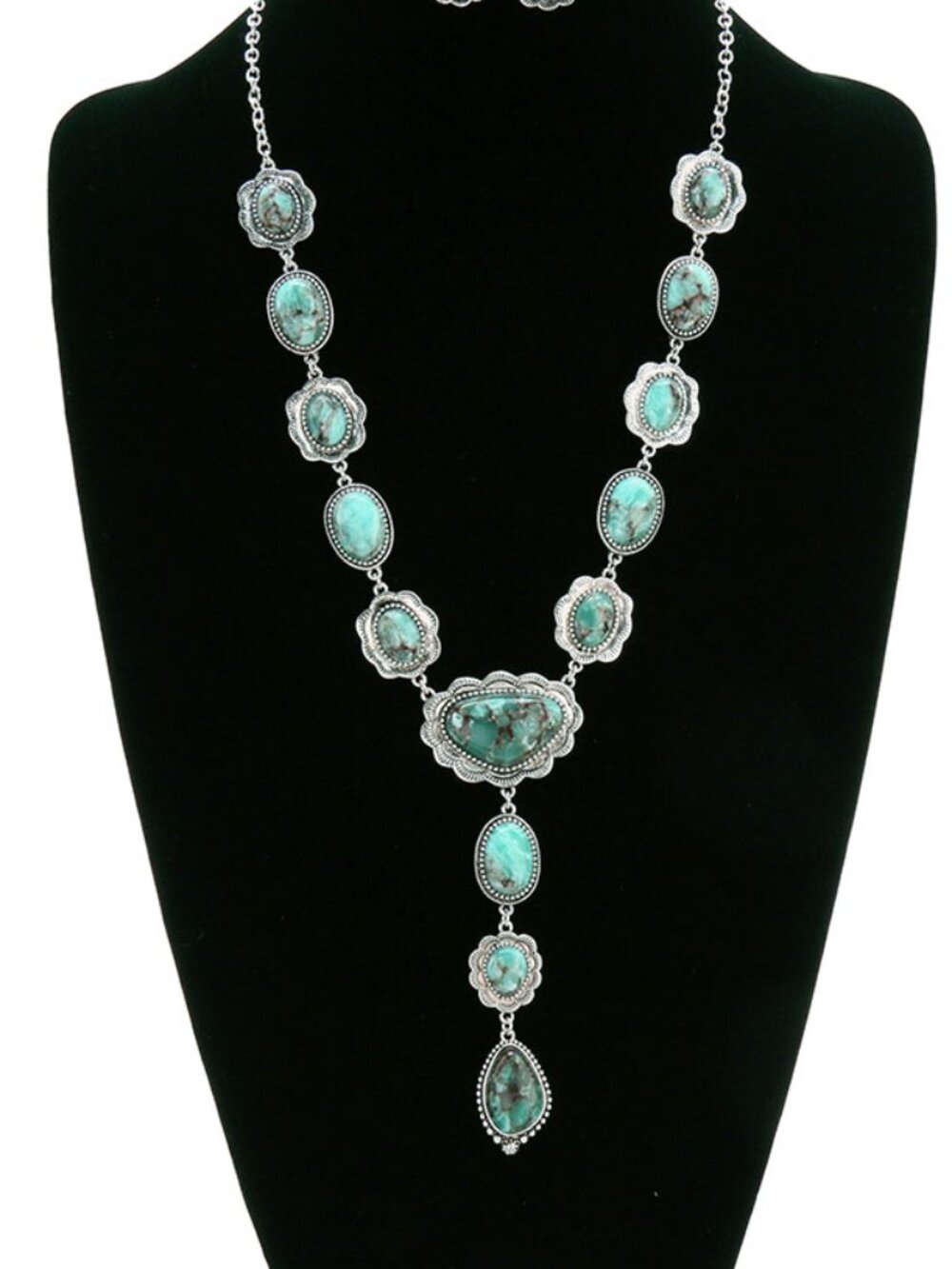 NEW Boho Western Turquoise Howlite Stone Y-Style Statement Festival Necklace